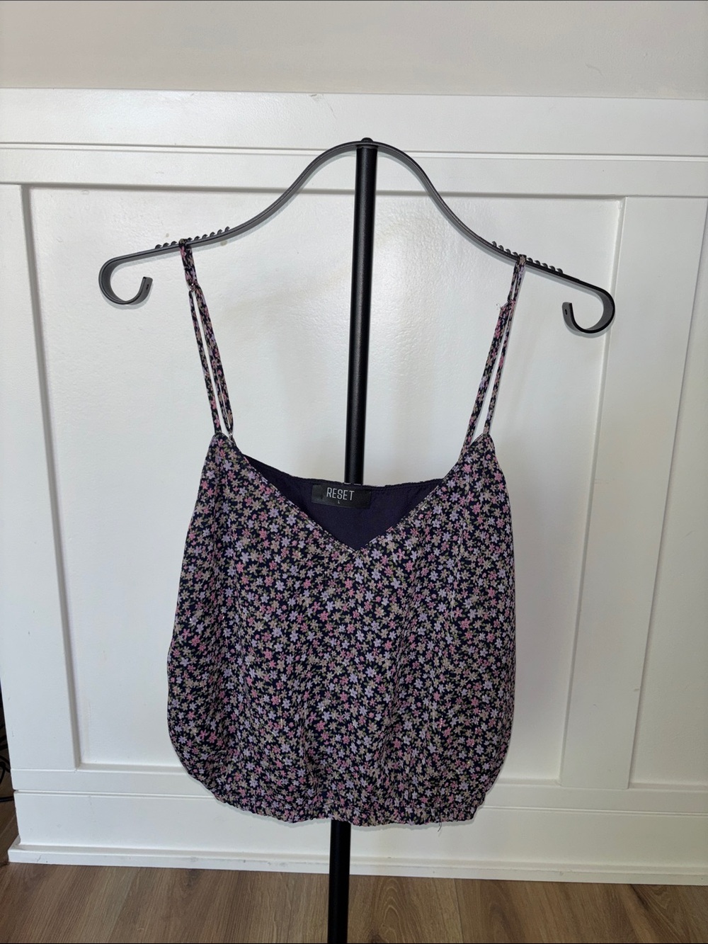 The Reset Navy Black Pink Floral Spaghetti Strap Cami